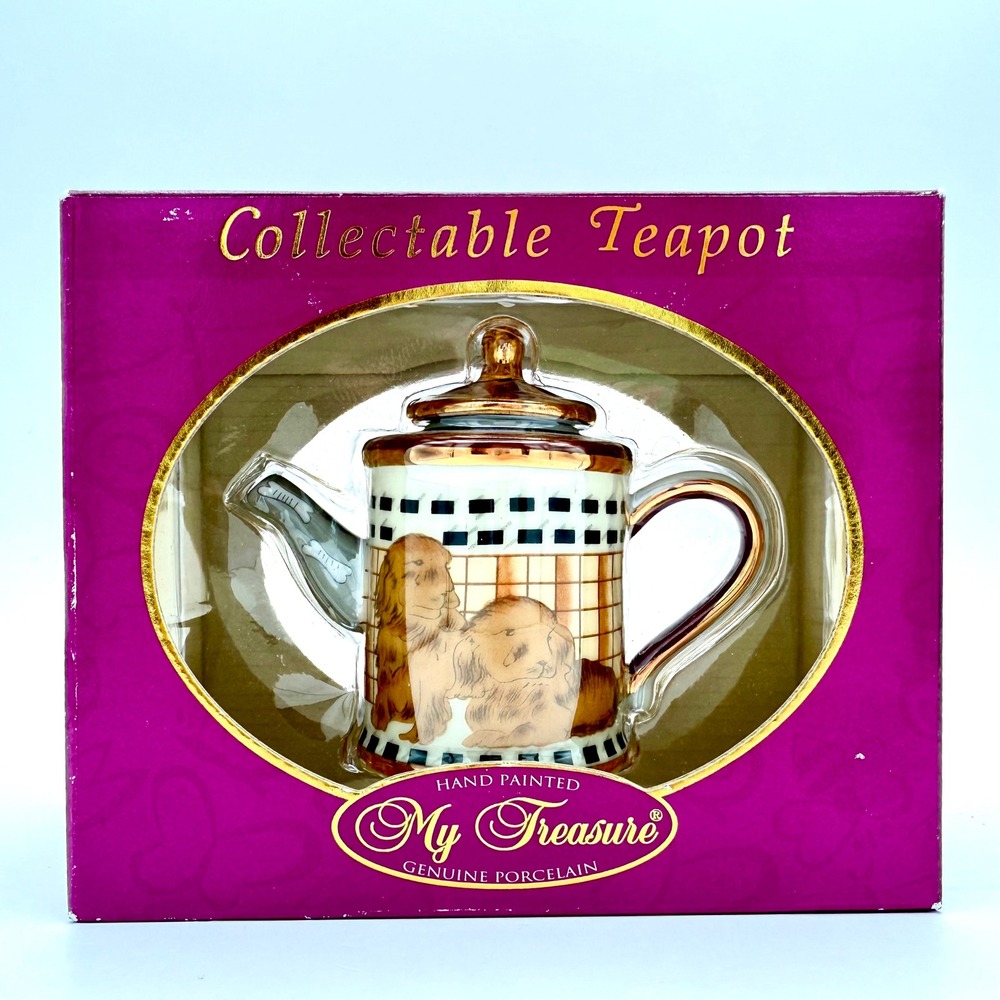 My Treasure Collectible Teapot Hand Painted Porcelain Dogs Vintage Y2K 2001 NEW